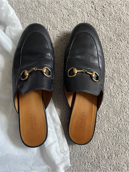 Gucci Shoes - Gucci Black Leather Horsebit Slide Mules with Gold Hardware